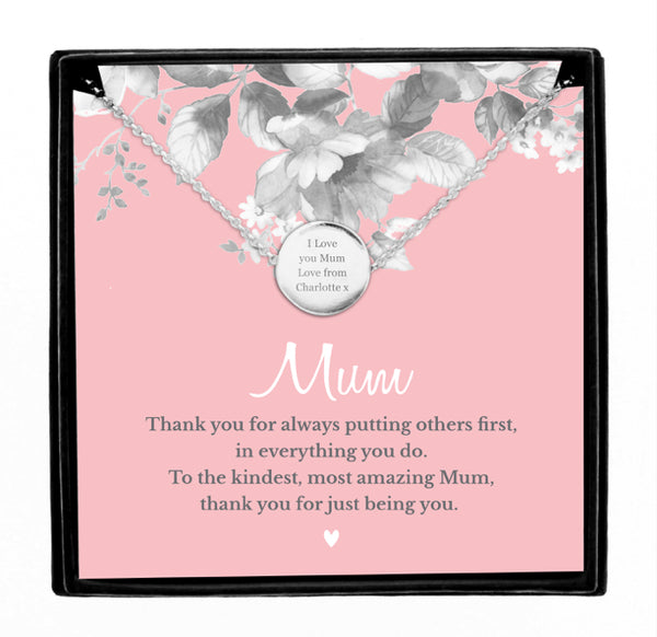 Personalised Mum Sentiment Silver Tone Necklace and Box