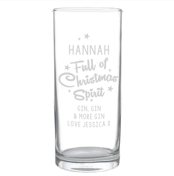 Personalised Full Of Christmas Spirit Hi Ball Glass