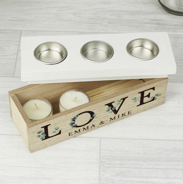 Personalised Botanical Triple Tea Light Box