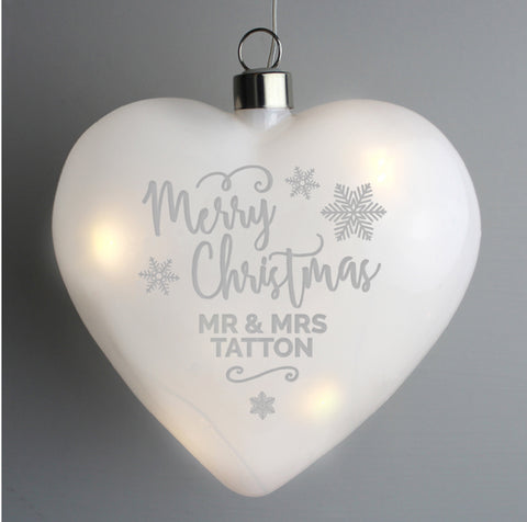 Personalised Merry Christmas LED Hanging Glass Heart