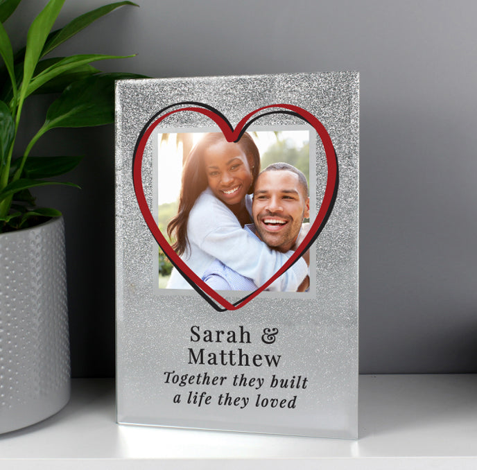 Personalised Heart 4x4 Glitter Glass Photo Frame