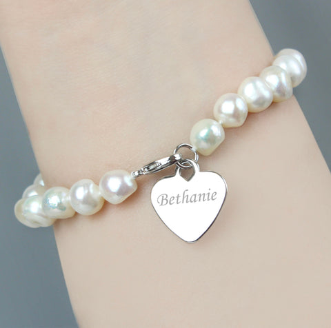 Personalised White Freshwater Pearl Scripted Name Bracelet