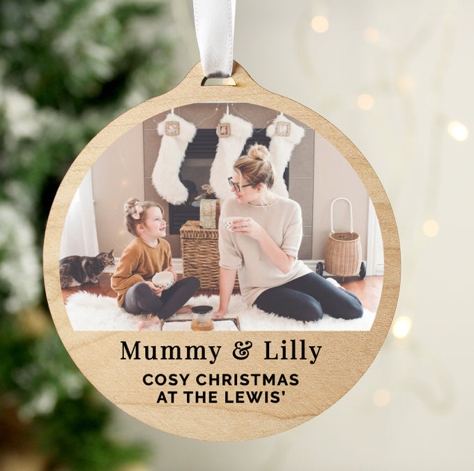 Personalised Photo Upload Round Wooden Decoration