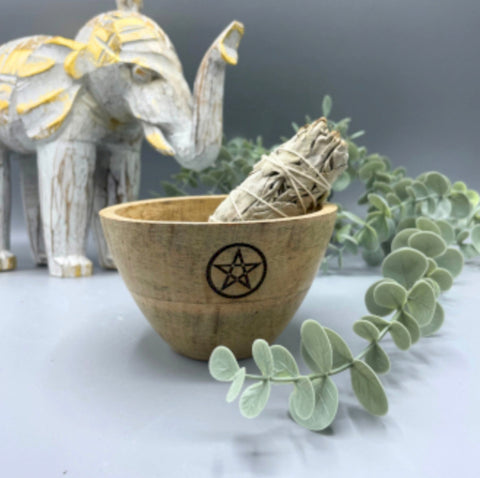 Pentagram Wooden Smudge and Ritual Offerings Bowl