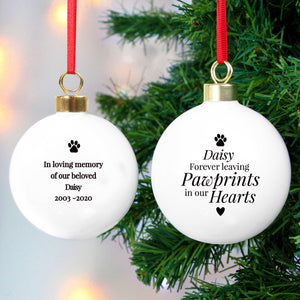 Personalised Pawprints Memorial Bauble