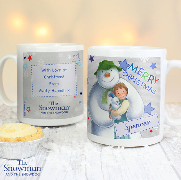 Personalised The Snowman and the Snowdog Blue Mug