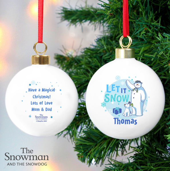 Personalised The Snowman and the Snowdog Blue Bauble