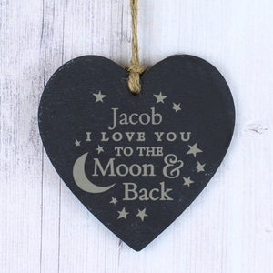 Personalised To the Moon and Back... Slate Heart Decoration