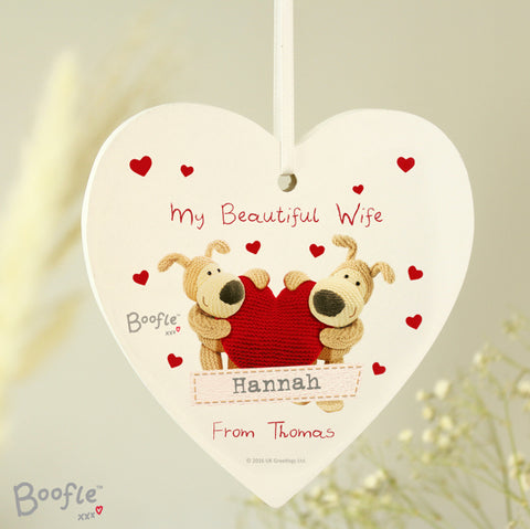 Personalised Boofle Shared Heart Wooden Heart Decoration