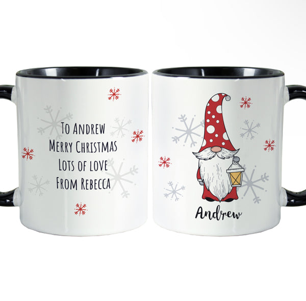 Personalised Gonk Family Black Handled Christmas Mug - Male