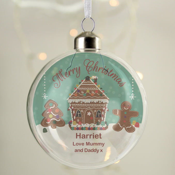 Personalised Gingerbread House Christmas Glass Bauble