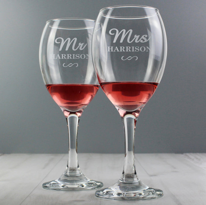 Personalised Mr & Mrs Wine Glass Set