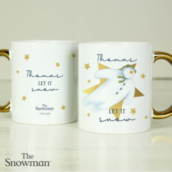 Personalised The Snowman Let it Snow Gold Handed Mug