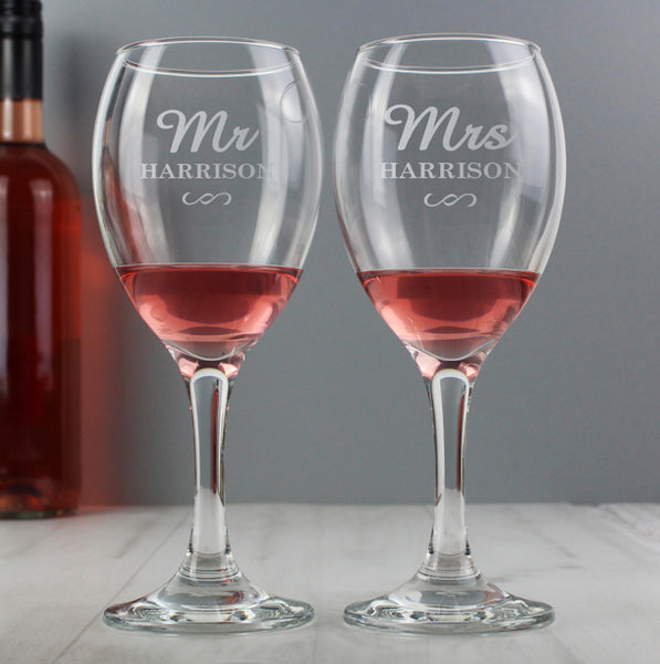 Personalised Mr & Mrs Wine Glass Set