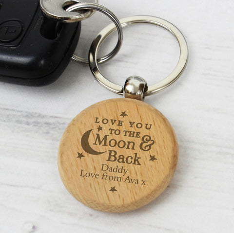 Personalised Moon & Back Wooden Keyring