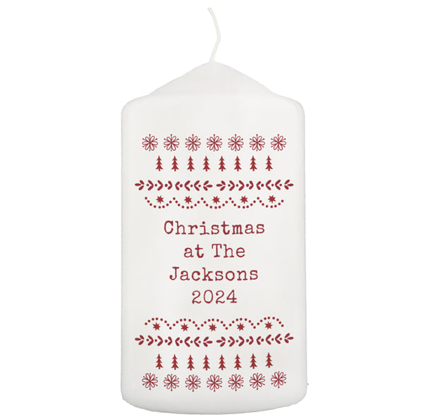 Personalised Christmas Fair Isle Pillar Candle