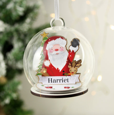 Personalised Wooden Santa Glass Bauble