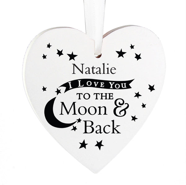 Personalised To the Moon and Back... Wooden Heart Decoration