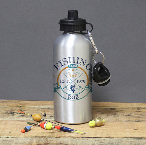 Personalised Fishing Club Silver Drinks Bottle