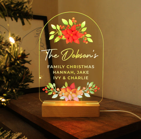 Personalised Christmas Poinsettia Wooden Based LED Light