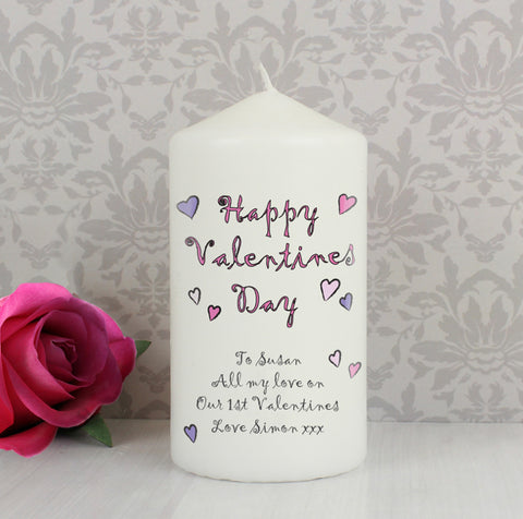 Personalised Hearts Happy Valentines Day Pillar Candle