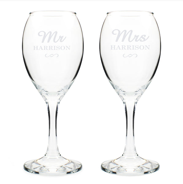 Personalised Mr & Mrs Wine Glass Set