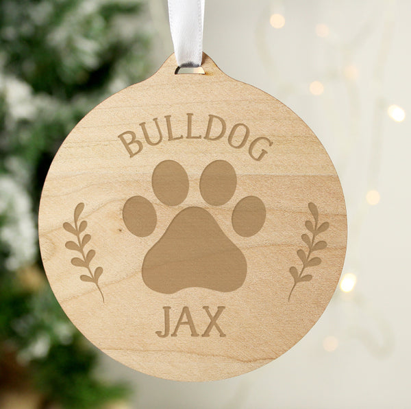 Personalised Dog Breed Round Wooden Bauble