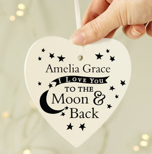 Personalised To the Moon and Back... Wooden Heart Decoration