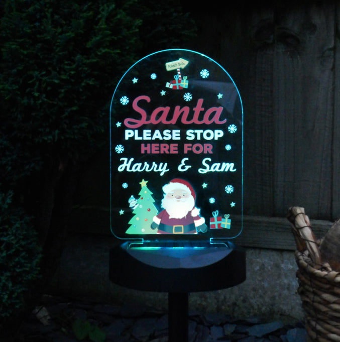 Personalised Santa Stop Here Outdoor Solar Light