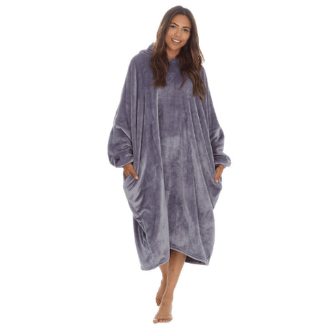 Ladies Knee Length Oversized Hoodie Blanket - Charcoal