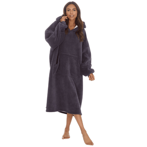 Unisex Knee Length Snuggle Hoodie Blanket - Grey