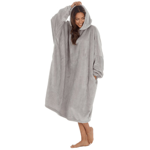 Ladies Knee Length Snuggle Hoodie Blanket - Grey