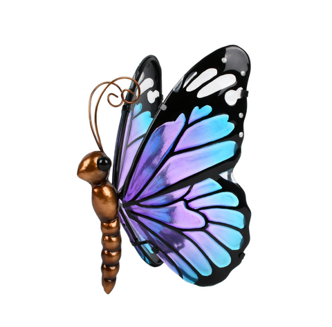 Teal Purple LED Butterfly Lamp With Glass Wings