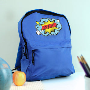 Personalised Superhero Blue Backpack