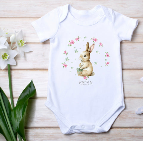 Personalised New Baby Girls Bunny Vest