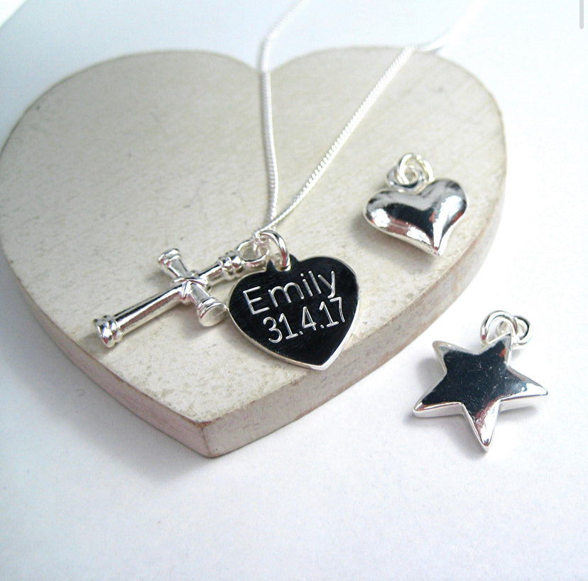 Personalised Sterling Silver Heart Charm Necklace