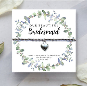 Bridesmaids Heart Bracelet & Eucalyptus Thank You Card