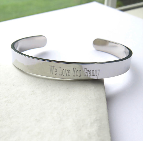 Personalised Solid Stainless Steel Silver Bangle - Unisex