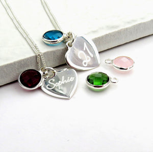 Personalised Script Heart Necklace & Birthstone