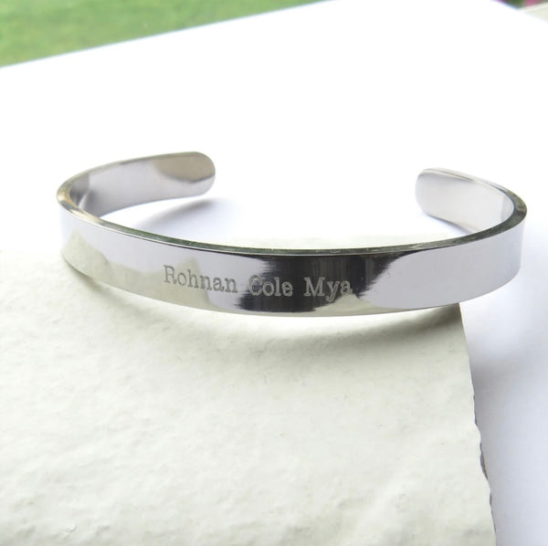 Personalised Solid Stainless Steel Silver Bangle - Unisex