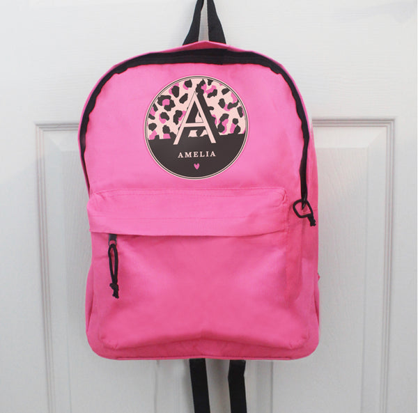 Personalised Leopard Print Pink Backpack