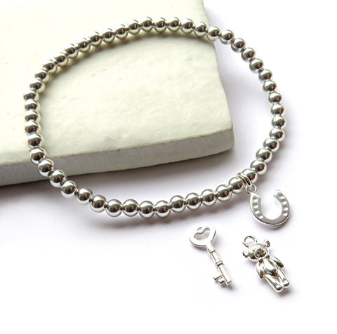 Silver Beaded Mini Charm Bracelet