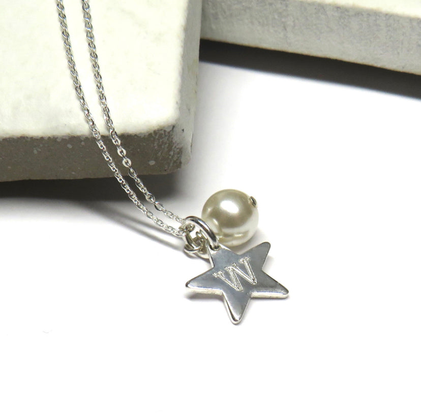 Personalised Mini Sterling Silver Star & Pearl Necklace