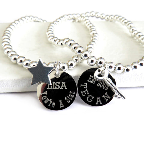 Personalised Silver Charm Beaded Bracelet