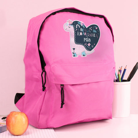 Personalised Dinosaur Pink Backpack