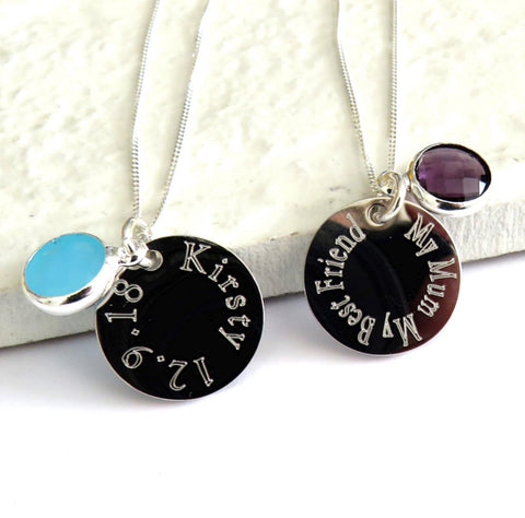 Personalised Edge Engraved Necklace & Birthstone