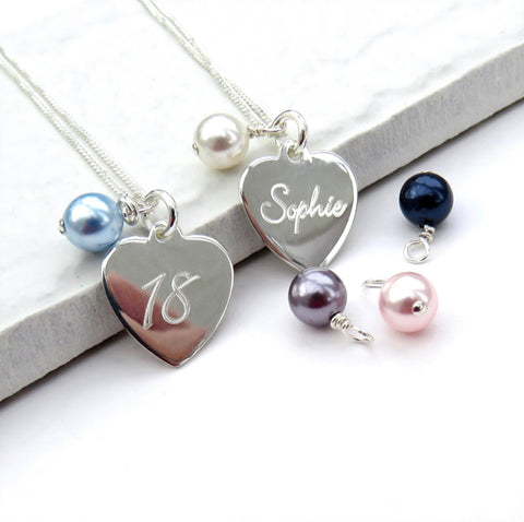 Personalised Script Heart Necklace & Pearl