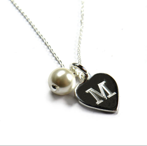 Personalised Silver Mini Heart & Pearl Necklace