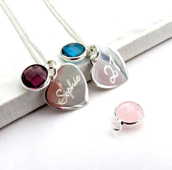 Personalised Script Heart Necklace & Birthstone