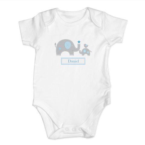 Personalised Blue Elephant Baby Vest